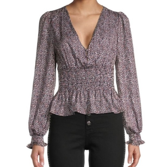 BB Dakota by Steve Madden Tops - NWT BB Dakota by Steve Madden coral, black & white animal print blouse, Sz. Lg.